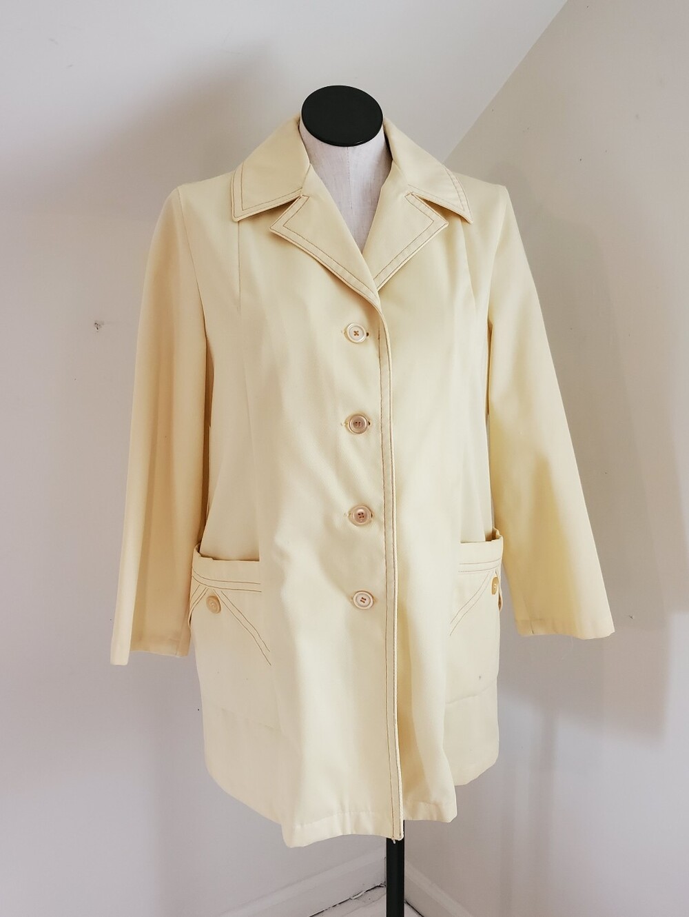 70s Vintage Buttercream Yellow Notch Collar Blazer Sport Coat Jacket